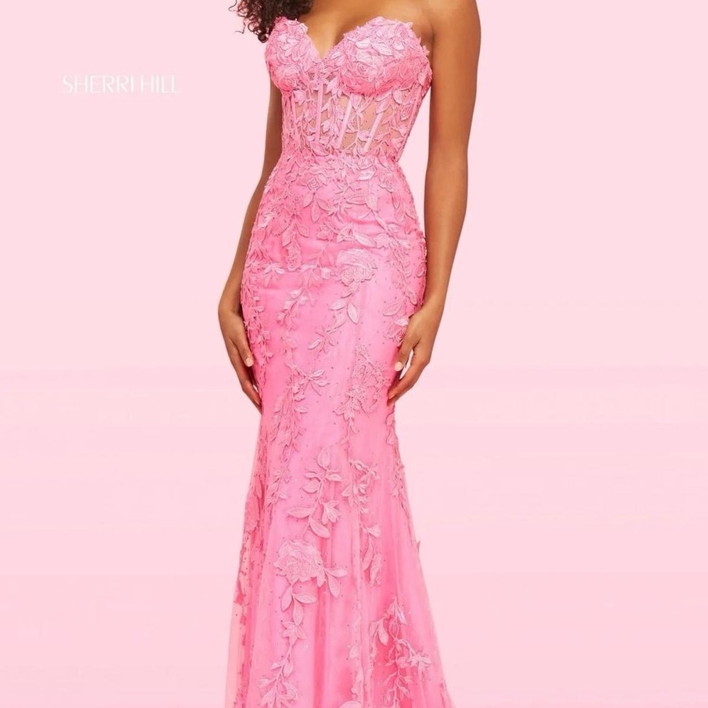 Sherri Hill Pink Strapless Sweetheart Gown